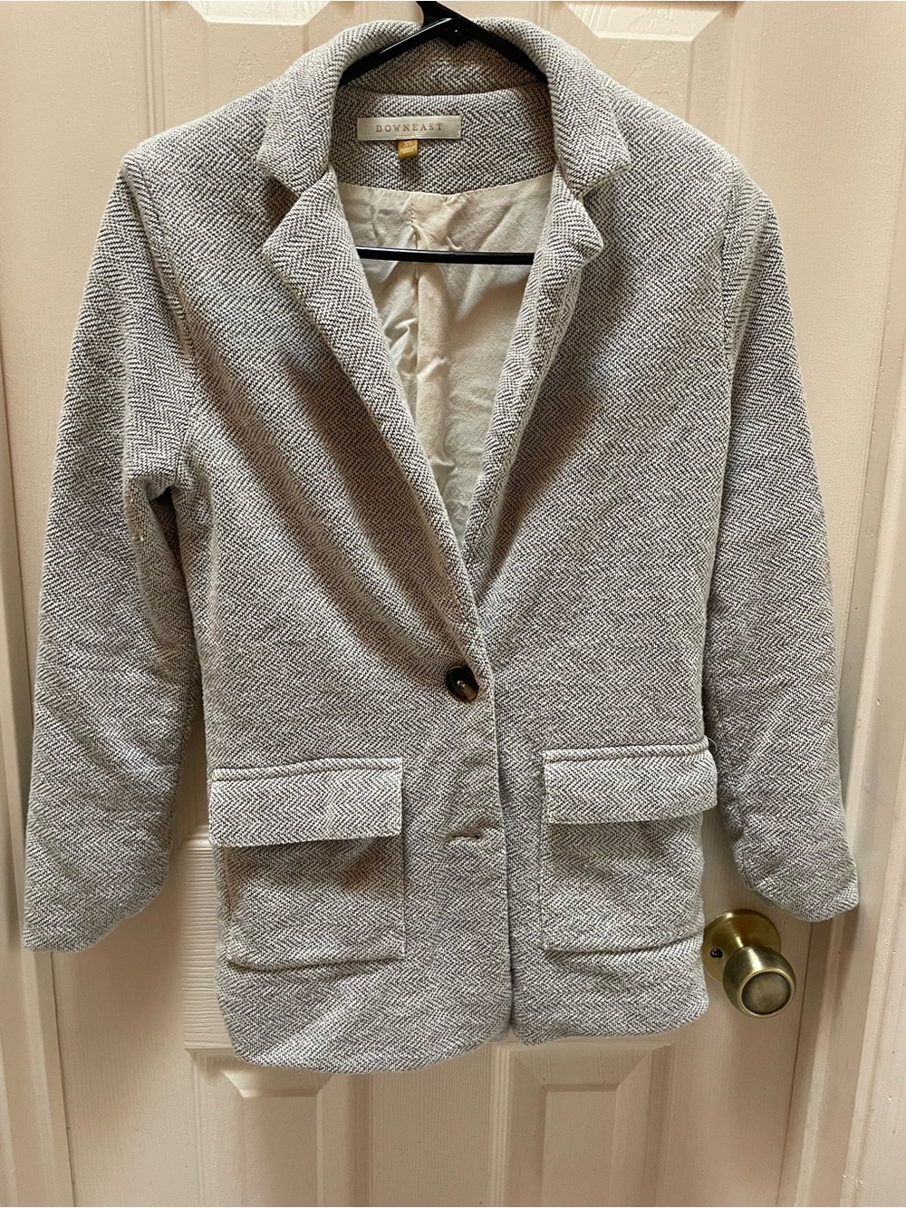 Cream Herringbone Light Blazer Jacket - DownEast